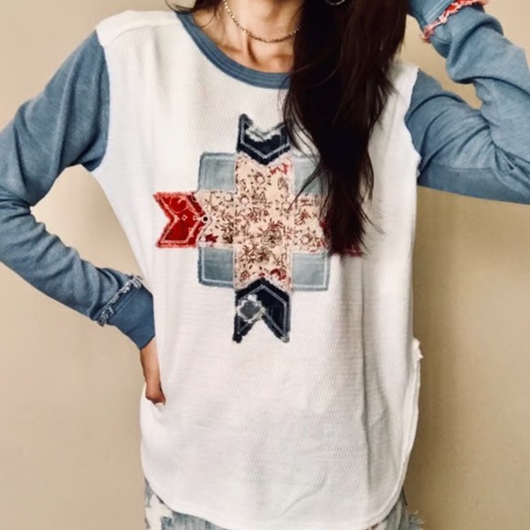 Free People Tops - Free People We The Free Lone Star Patchwork Long Sleeve Thermal Top Small